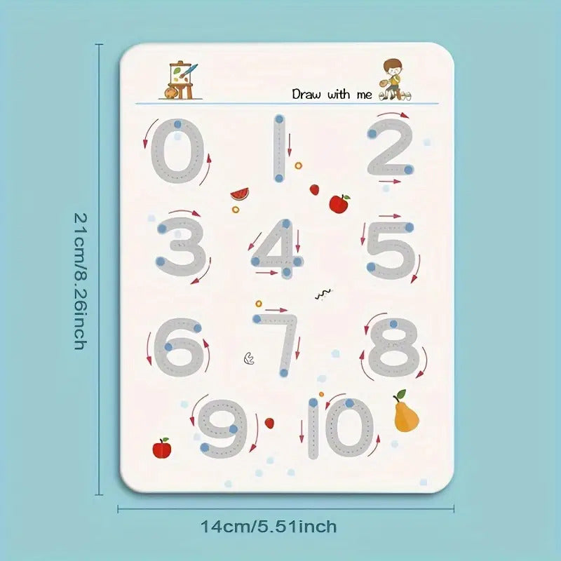 Cahier magique 32 pages, réutilisable, apprentissage lettres, chiffres et formes, style tableau blanc, idéal maternelle et cadeaux éducatifs.