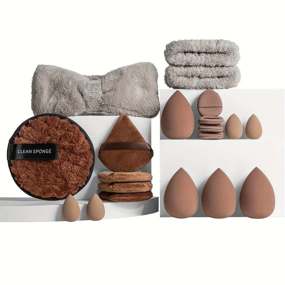 13/20/33pcs Professional Makeup Brush Set with Accessories Kit Includes High-Quality Nylon Bristled Brushes, Headband, Wristbands, Makeup Remover Puff, Triangular Velvety Puffs, Finger Puffs, Large &amp; Small Beauty Sponges ABS