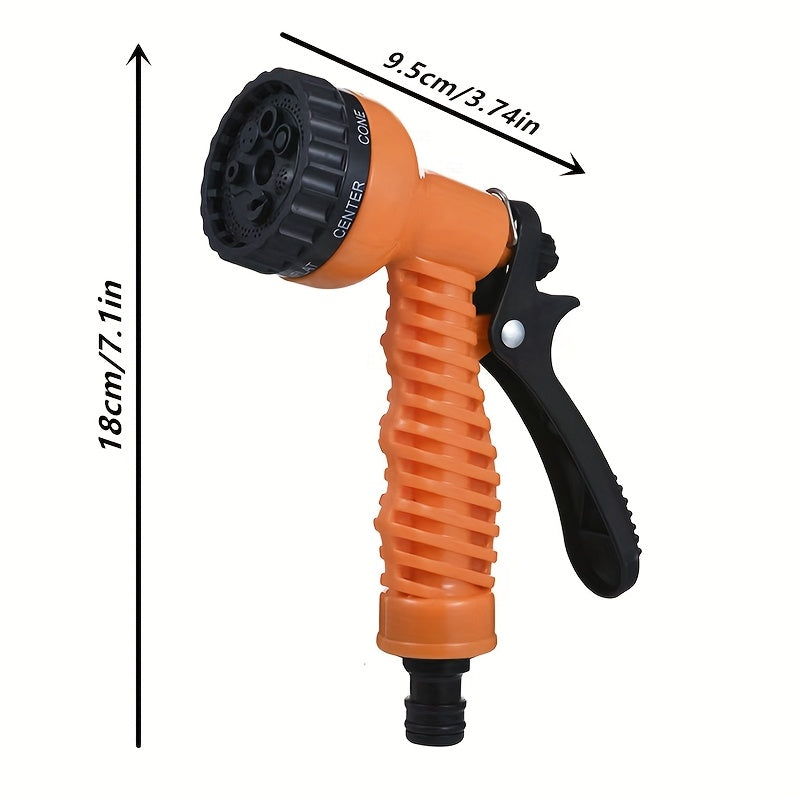 Pistolet d’arrosage haute pression, buse réglable, plastique léger et durable, poignée ergonomique orange/noir, idéal pelouse, voiture et jardin.
