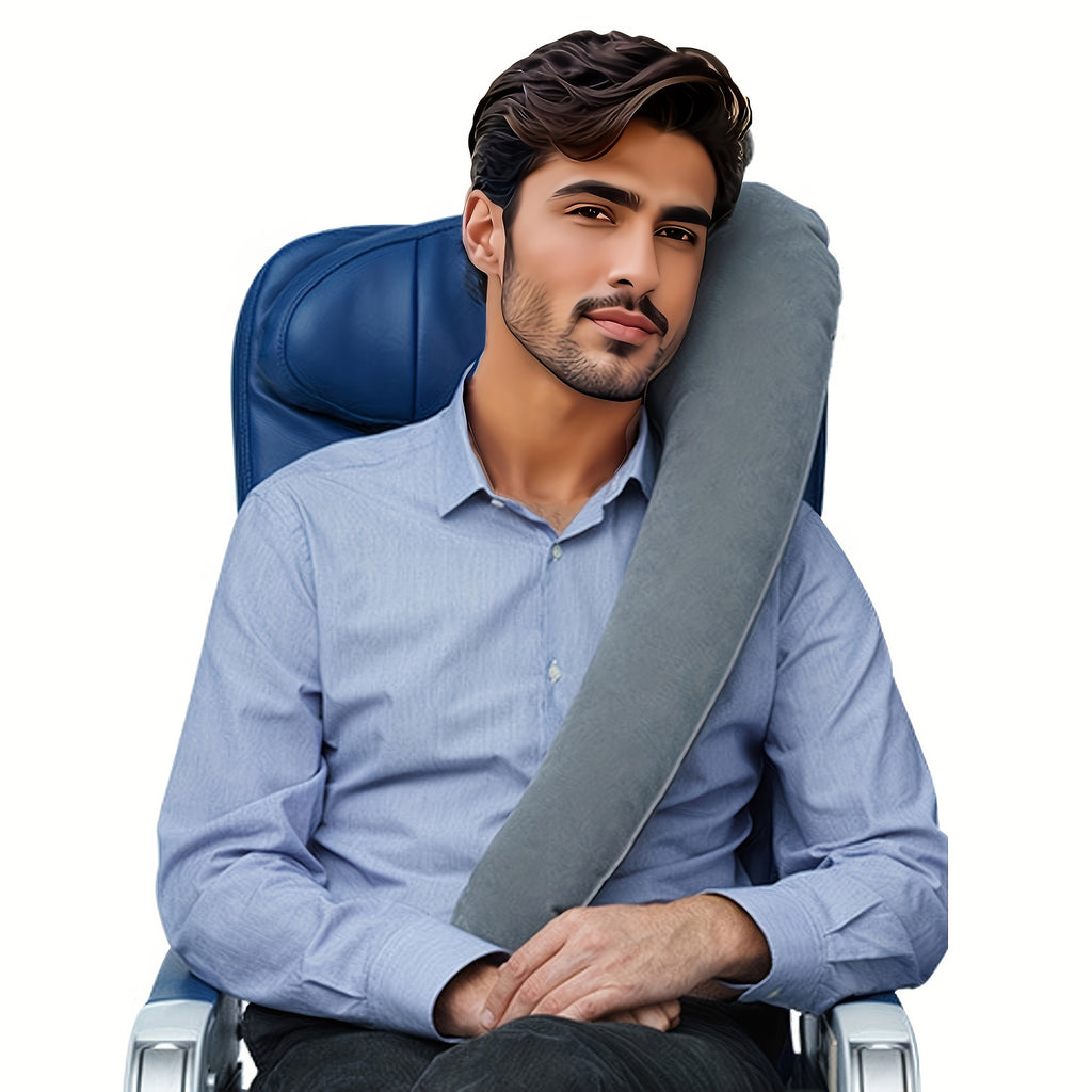 Oreiller de voyage gonflable, pliable et portable, offrant un soutien confortable du cou pour la voiture, l’avion ou tout déplacement.