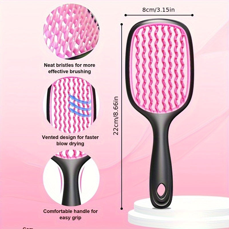 1pc/2pcs Square Hollow Hair Brush for Men and Women | Wide Tooth Comb for Easy Detangling and Scalp Massage, Vented Detangling Wet Hair Brush, Bouncing Comb for All Hair Types Wet &amp; Dry Hair, Nylon Bristles, ABS Plastic Handl
