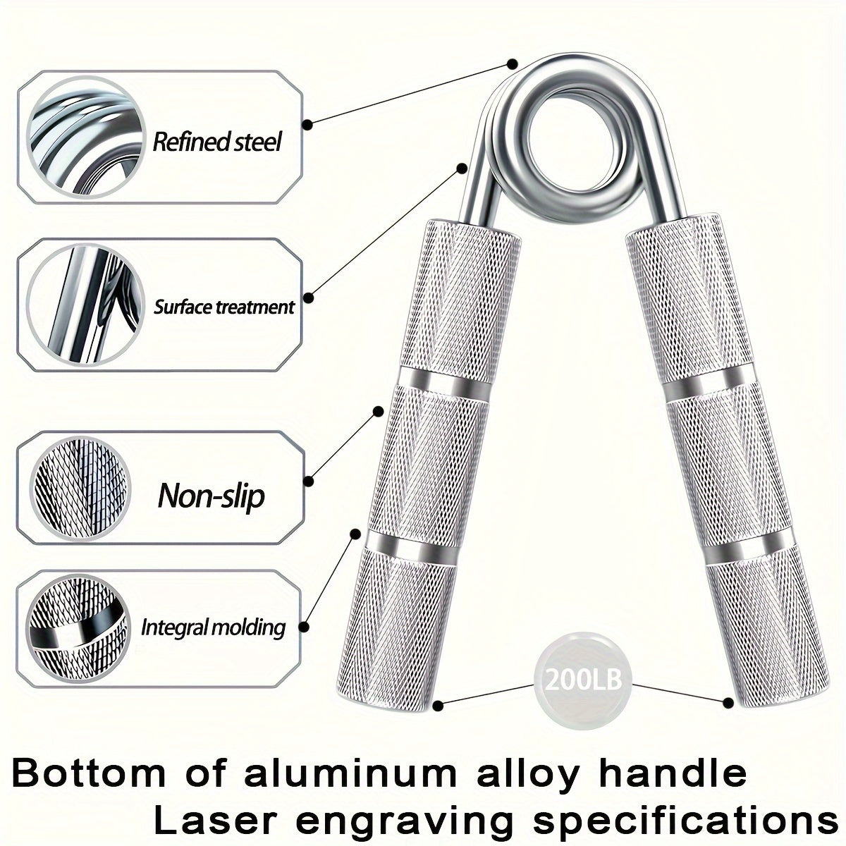 Gripper métallique main 22,68‑158,76 kg, entraîne poignets et avant-bras, renforcement préhension et muscles de la main.