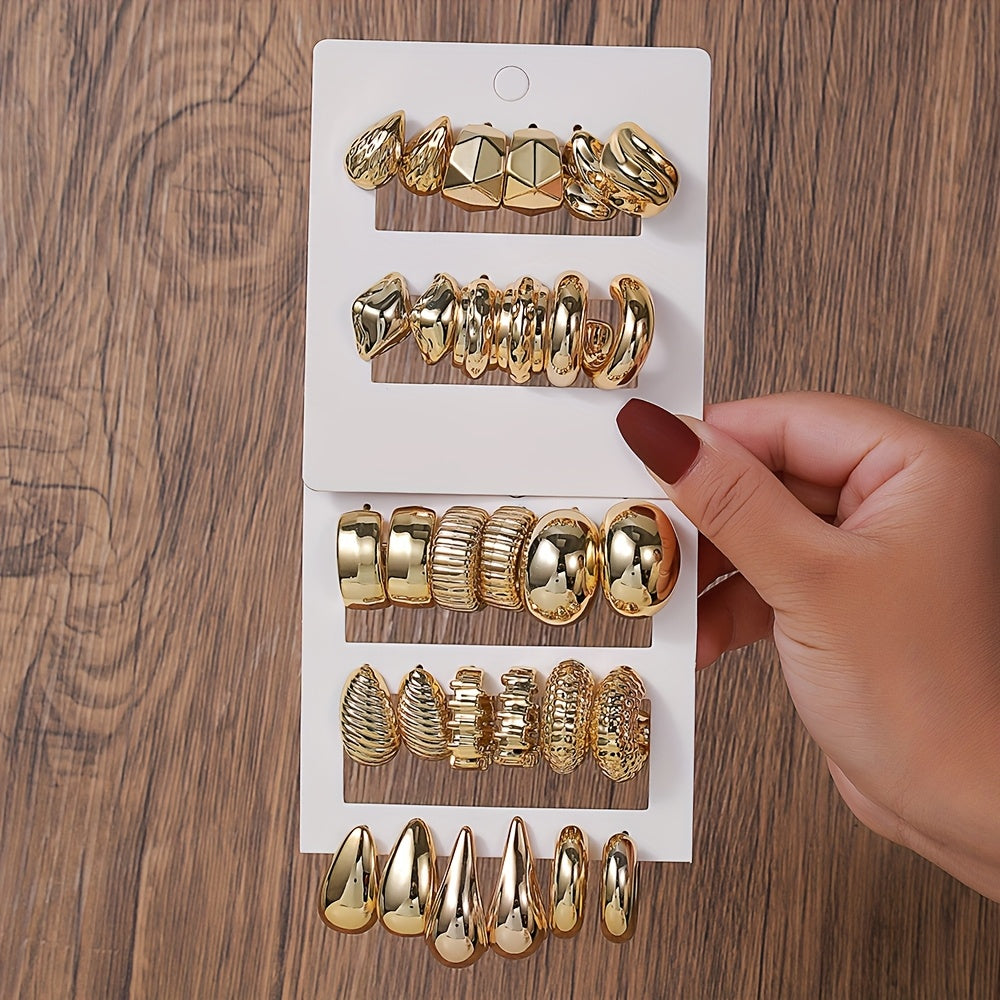 Lot de 6 ou 9 paires de boucles d’oreilles résine en C oversized, parfaites pour fêtes et cadeaux féminins.