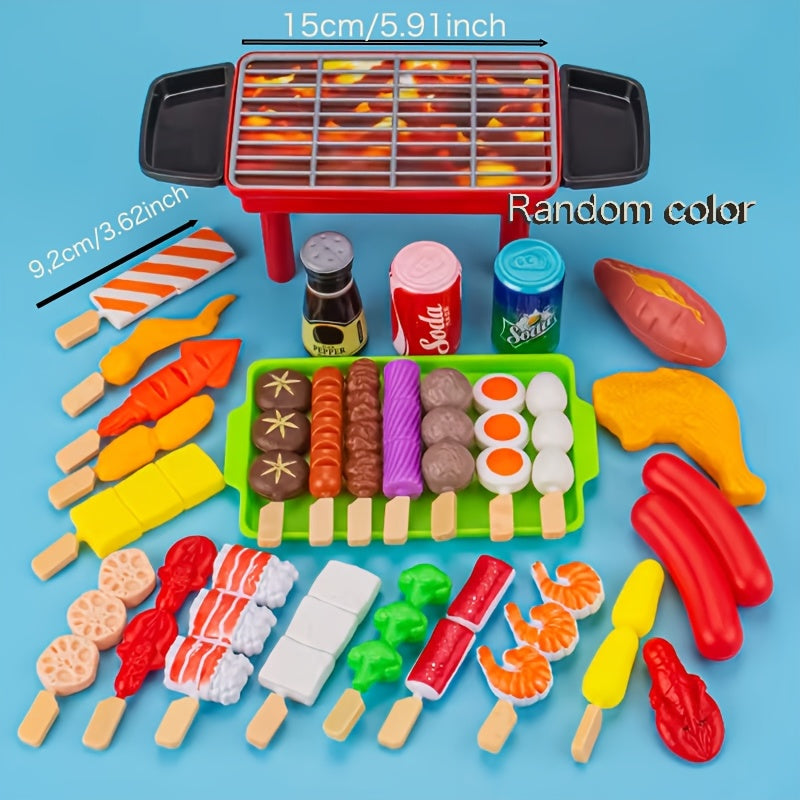 Set de jeux de cuisine, aliments et accessoires de barbecue simulés, idéal pour stimuler imagination et apprentissage des enfants.