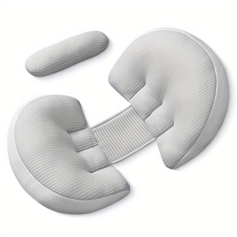 Adjustable 2-in-1 Ergonomic Maternity Pillow for Side Sleeping - Full Body Support for Back, Belly, Hips &amp; Waist - Soft Polyester, Comfortable Sleep Aid for Pregnant Women