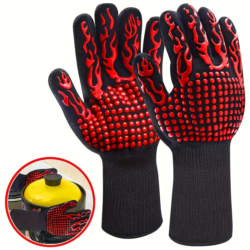 Gants de cuisine résistants à la chaleur : isolation four, protection anti-coupure, silicone antidérapant pour BBQ et cuisson. Vendu à l’unité.