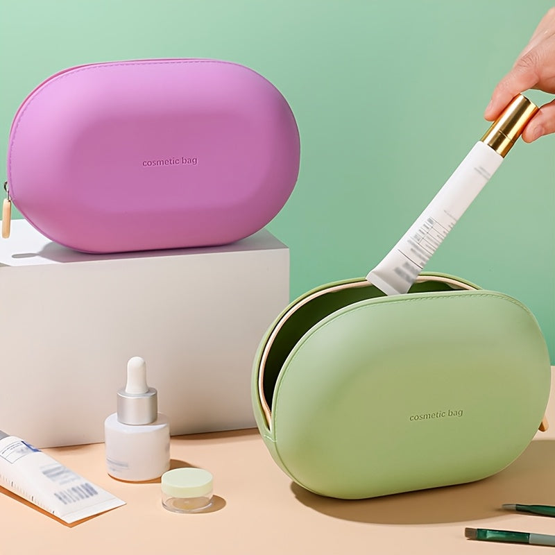 Trousse de toilette grande capacité en silicone, étanche, compartiments multiples, portable, idéale voyage et affaires, fermeture éclair durable, design minimaliste.