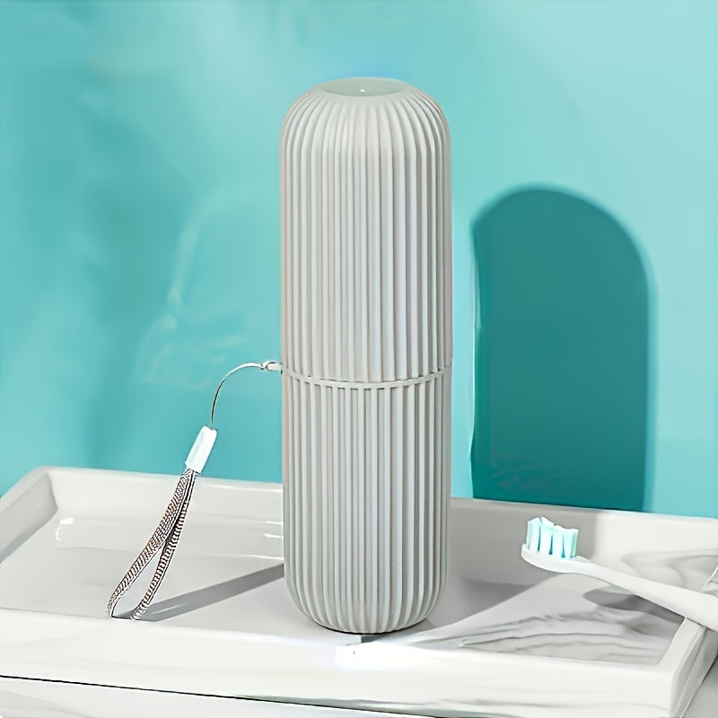 Set de voyage pour brossage dentaire, compact et durable, avec étui, gobelet et porte-dentifrice, idéal pour déplacements et cadeaux.