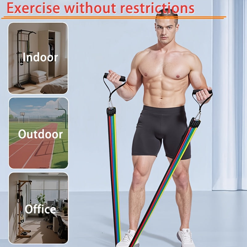 Set de corde de tension multifonction avec bandes de résistance et barres en acier inoxydable, adapté à un entraînement complet du corps à domicile.