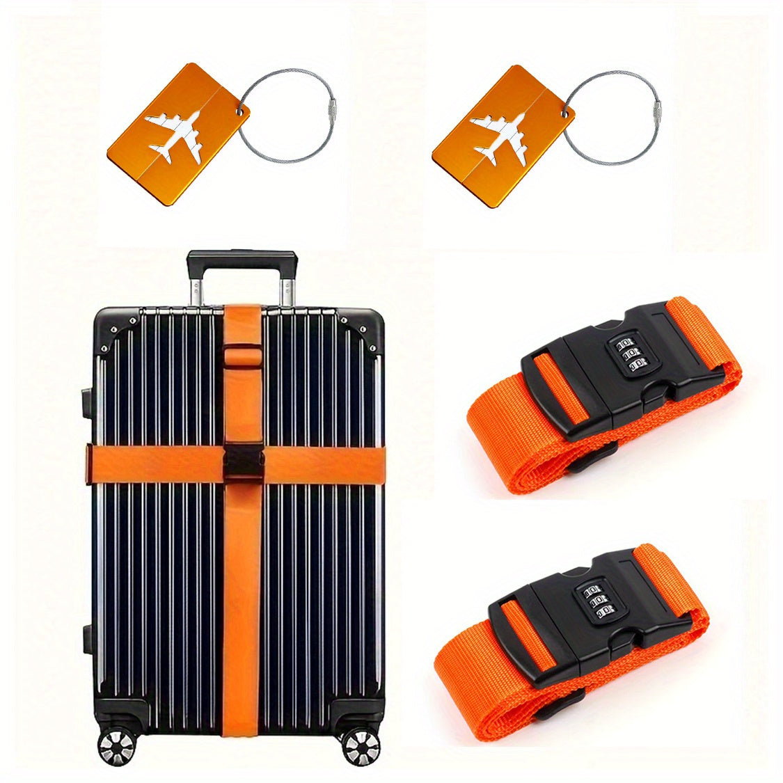 Lot de 4 sangles bagages en polypropylène, avec boucle combinée et fenêtre ID, durables et anti-vol, adaptées voyages et style minimaliste.