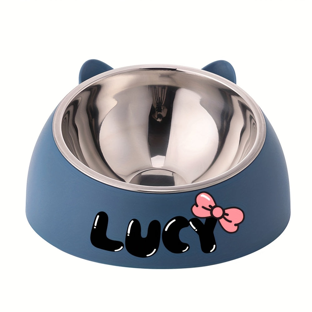 Bol incliné personnalisé en acier inoxydable pour chats et chiens, protège le cou, gravure possible, durable, accessoire repas idéal pour animaux.
