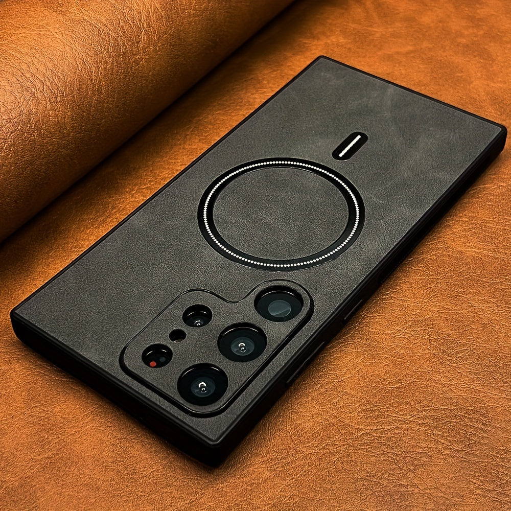 Coque de luxe en cuir PU rétro pour Samsung Galaxy, antichoc, compatible charge sans fil, finition mate élégante, protection haut de gamme et design sophistiqué.