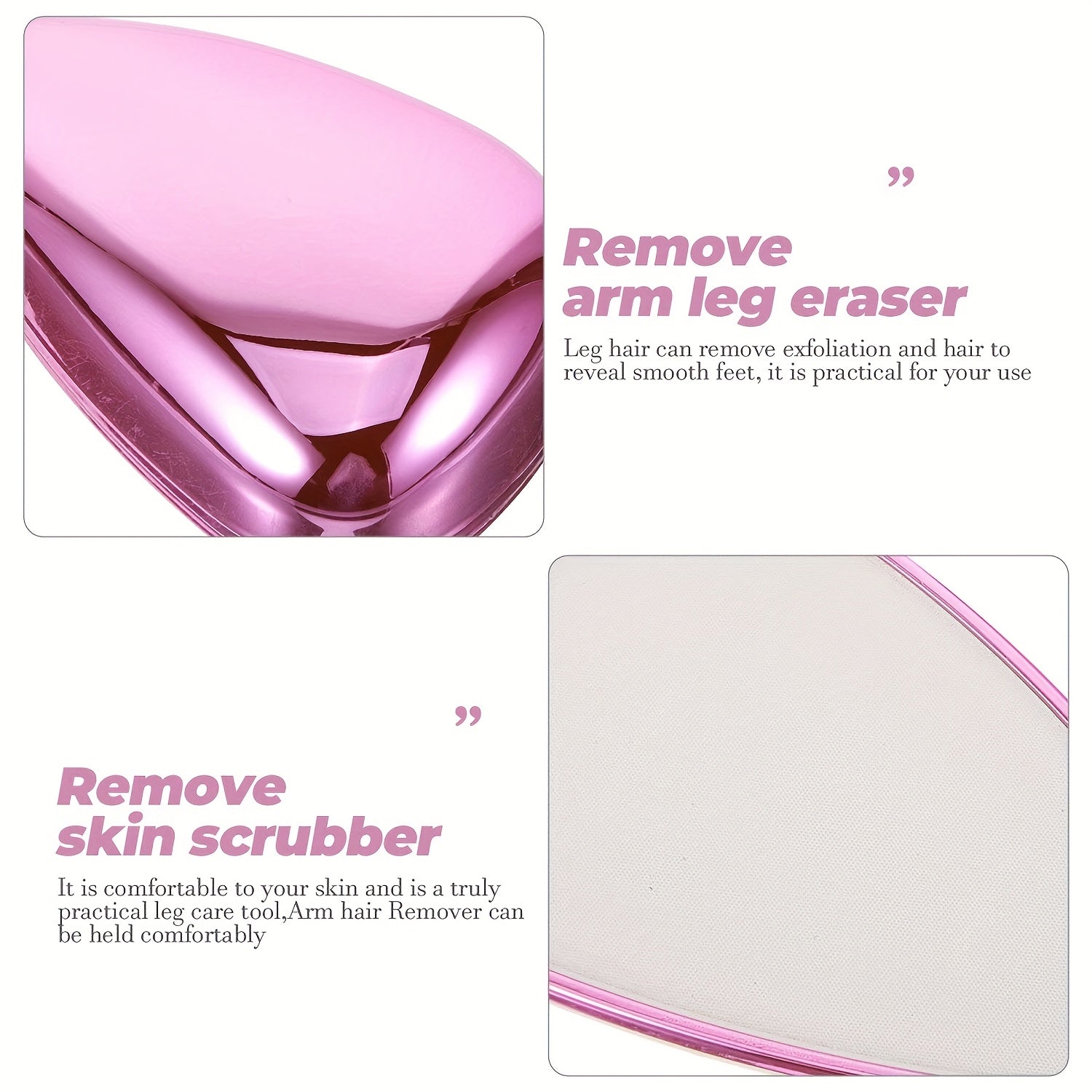 Épilateur portable indolore, design ergonomique, retire efficacement poils jambes, bras et dos, outil lisse et pratique pour femmes et hommes.