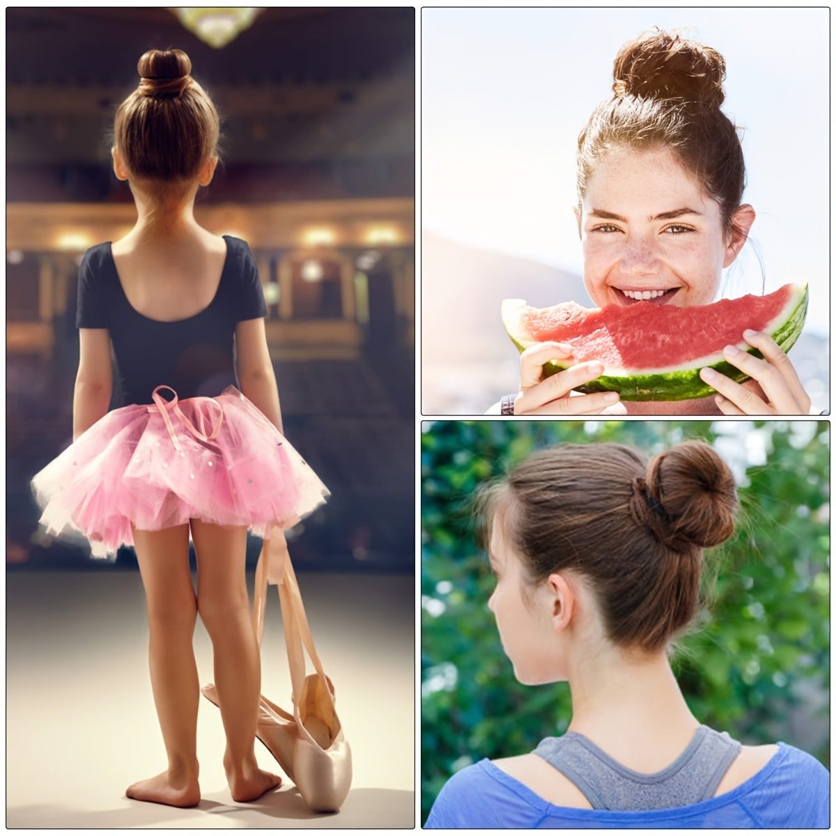 Lot de 3 accessoires donut pour chignons, avec épingles, idéal pour créer facilement des coiffures volumineuses et structurées.