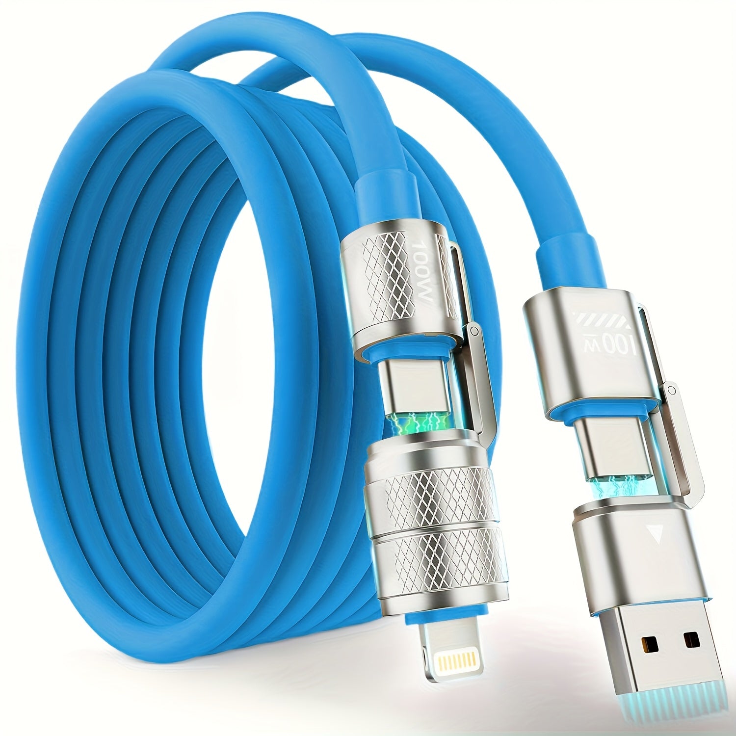 Câble de Charge 4-en-1 USB-C 100W : Type C/A vers C/Lightning, compatible iPhone, MacBook, iPad, Samsung, Huawei, Xiaomi, recharge multiple universelle.