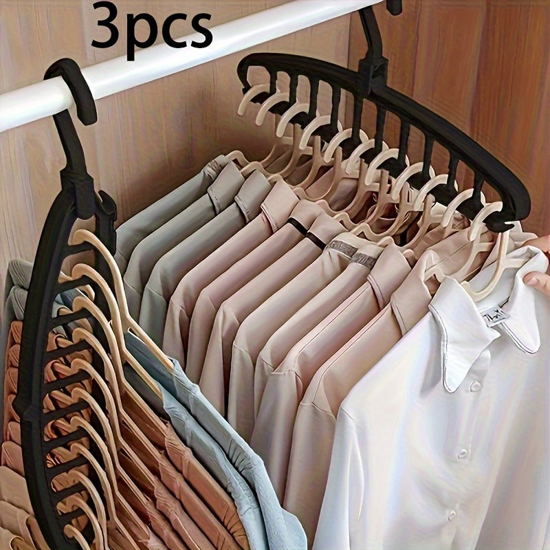 3pcs Space-Saving Black Plastic Hangers with Multi-Hook Design - Durable & Lightweight, Ideal for Home & Travel Closet Organization, Efficient Clothing Storage Rack, Travel Closet Organizer|Modern Hanger Design|Durable Plasti