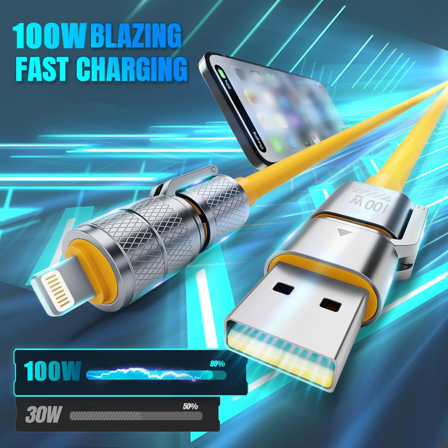 Câble de Charge 4-en-1 USB-C 100W : Type C/A vers C/Lightning, compatible iPhone, MacBook, iPad, Samsung, Huawei, Xiaomi, recharge multiple universelle.