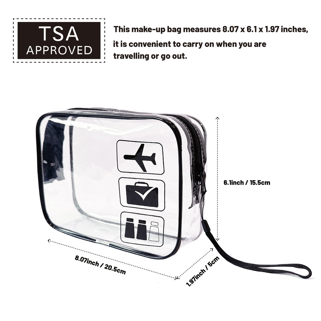 Trousse de toilette transparente avec ouverture à bouchon, pliable et verticale, pratique pour voyage, salle de bain ou shopping.