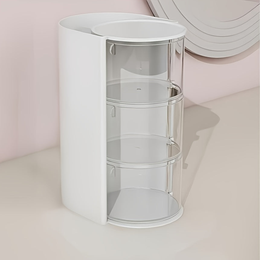 Organisateur rotatif multi‑couches transparent, boîte en plastique anti‑poussière avec compartiments, pour maquillage et accessoires, cadeau idéal.