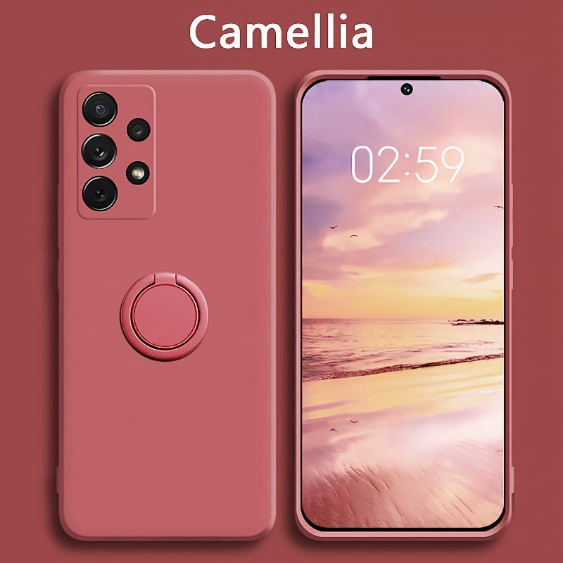 Coque liquide premium pour Samsung, antichoc, avec anneau magnétique intégré, offrant protection renforcée et support pratique pour une utilisation mains libres.