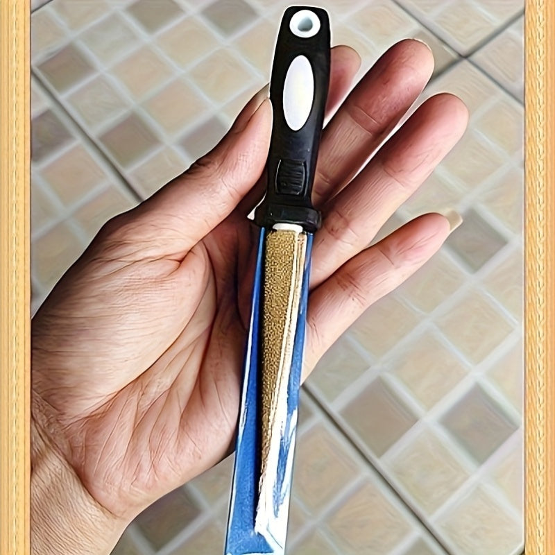 2-in-1 Diamond Whetstone for Knives, Scissors, and Garden Tools | Double-Sided Design with Flat and Curved Surfaces, Non-Slip Handle, Silvery Gray