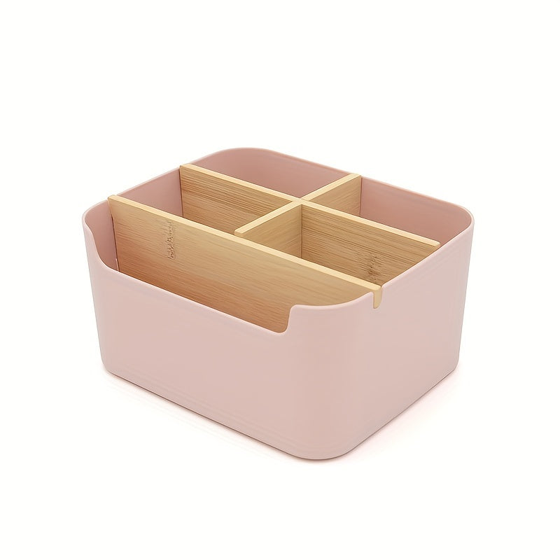 Organisateur en bambou 5 compartiments, polyvalent et portable, pour bureau ou maison, installation facile sans outil, design élégant et pratique.