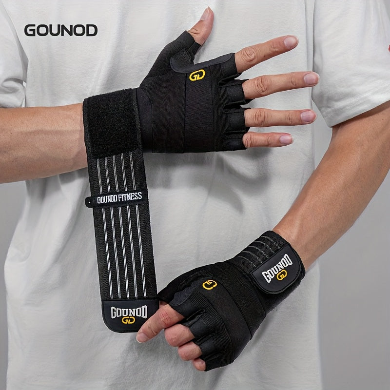 1 Pair GOUNOD Weightlifting Gloves - Reinforced Thumb Crotch, Sturdy Slip-Resistant Design, Adjustable Hook-and-Loop Closure, Black with Yellow Accents for Fitness, Sports &amp; Bodybuilding, Weightlifting Accessories, Sports Han