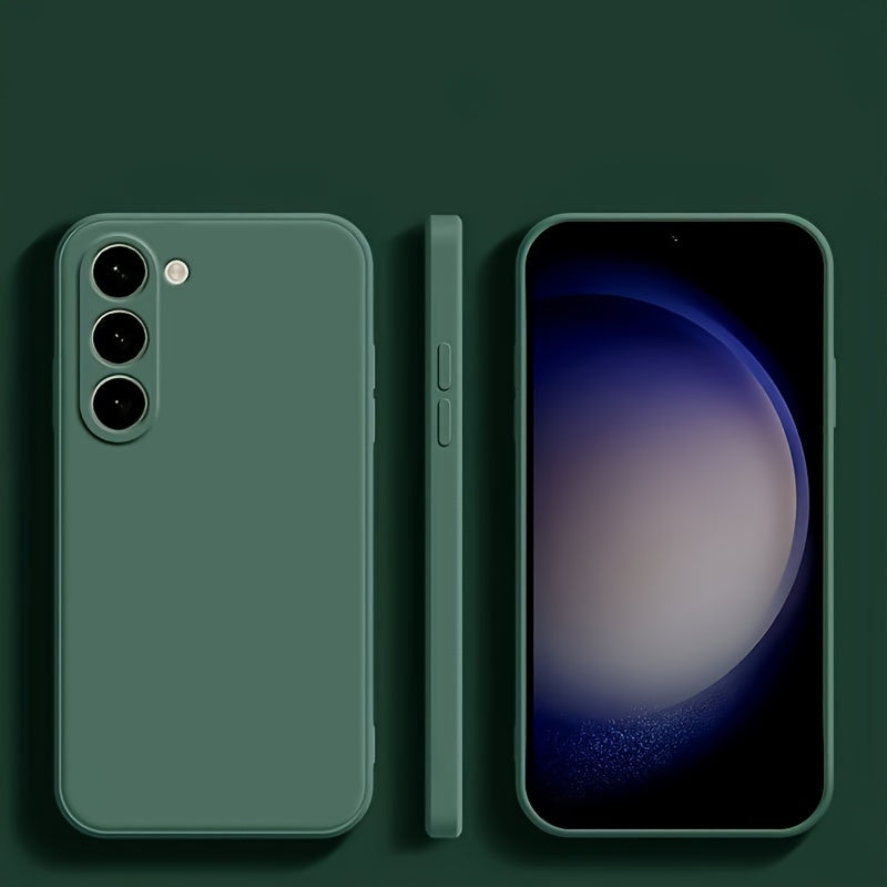 Coque carrée en silicone à bords droits pour Samsung Galaxy, offrant protection antichoc, prise en main sécurisée et design moderne minimaliste.