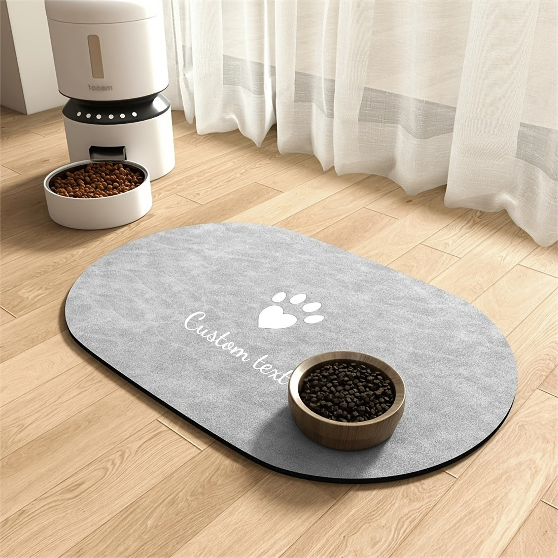 1pc Customizable Quick-Dry Pet Feeding Mat, Personalized Name Customization, Suitable for Dogs and Cats, Non-Slip Rubber Base, Prevents Clutter in Watering Areas, Indoor Use, Dark Grey, Minimalist Design, Ideal Gift for Pet O