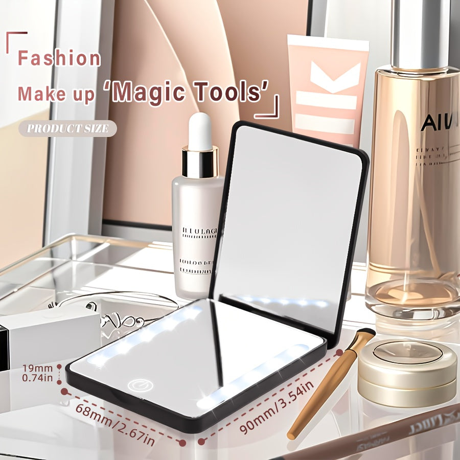 Mini Ultra-Thin LED Pocket Mirror with 2X Magnification &amp; 3-Color (/Daylight/Warm Glow) - Portable Makeup Mirror for Women &amp;, Smart Dimmer Control, Compact Gift for On-the-Go Beauty