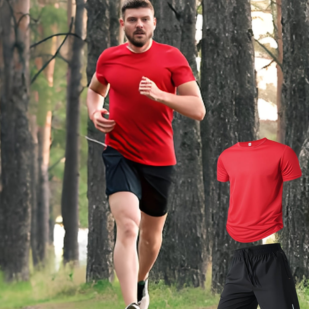 Ensemble sportif homme été, deux pièces, léger et respirant, parfait pour fitness, course, entraînement et loisirs actifs.