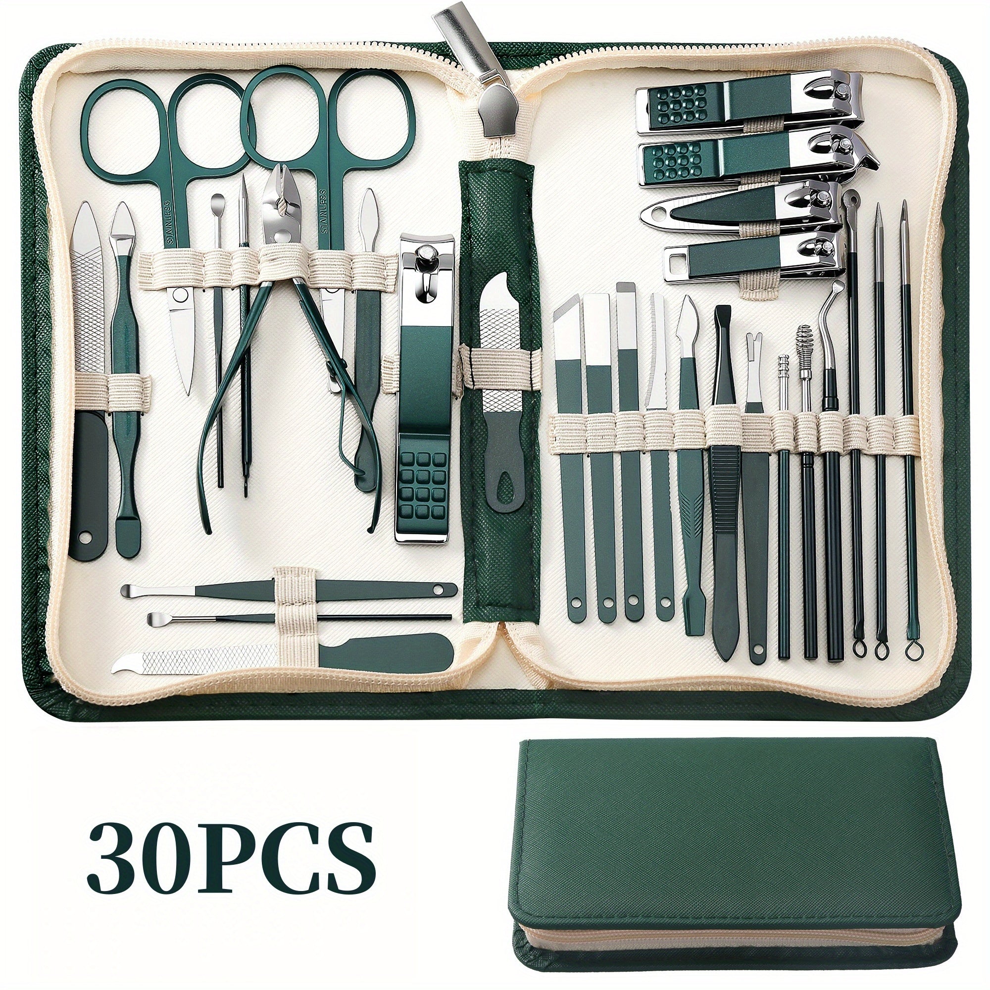 Lot de 30 kits manucure luxe en acier inoxydable, outils complets avec étuis portables, parfaits pour soins mains, pieds et visage.