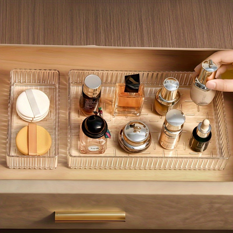 11/7/4pcs Transparent Plastic Craft Storage Box and Organizer Set, 4 Sizes Multi-Functional Bathroom and Vanity Drawer Organizer Trays for Cosmetics, Bedroom, Kitchen Utensils, and Office Storage