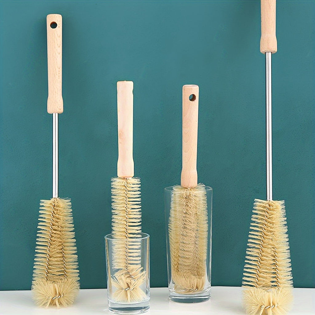 4pcs Multi-Size Cleaning Brush Set with Wooden Handles - Reusable, Easy-Grip Design for Effortless Kitchen, Youngsters Bottle, and Household Cleaning - Includes Long Handle Brush with Hanging Hole, Cleaning Tools