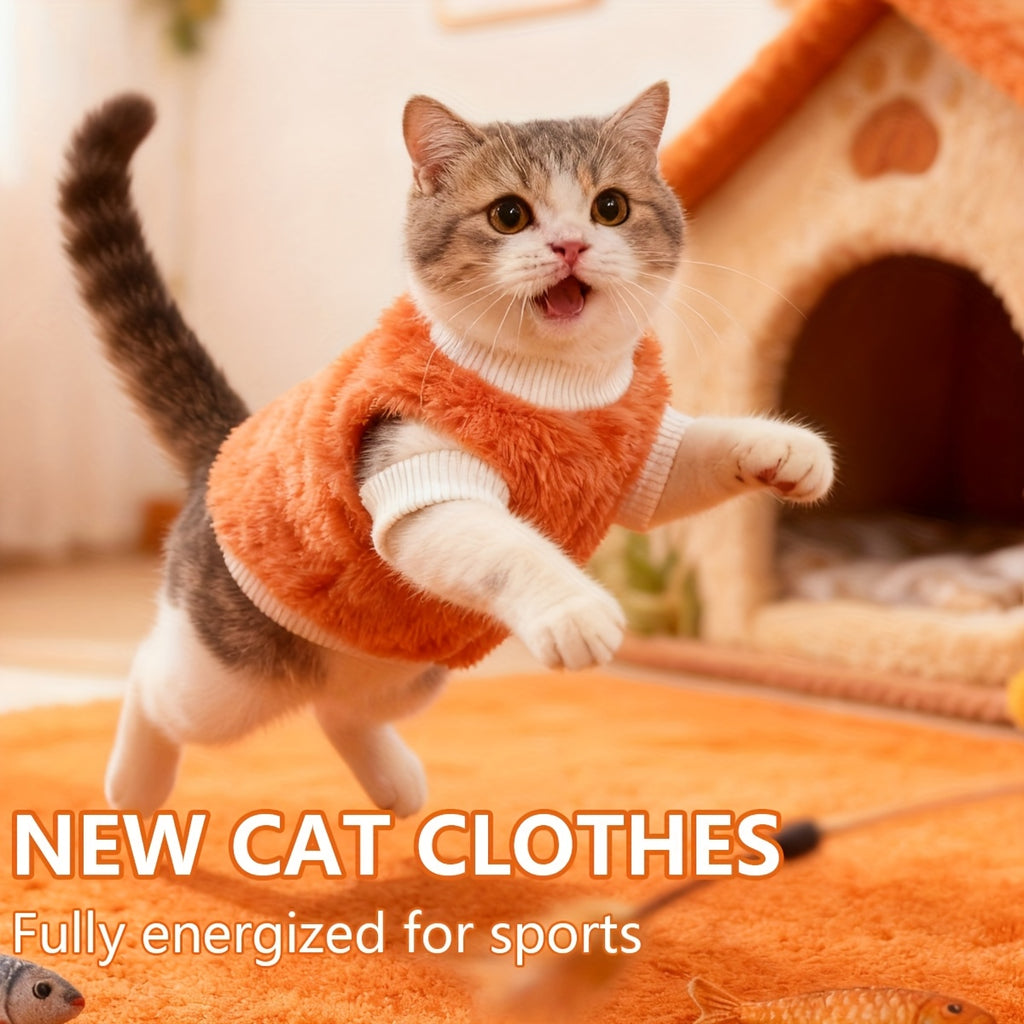 1pc Cozy Plush Sweater Jacket for Small & Medium Cats - Soft Warm Winter Clothes with Tabby/Tortoiseshell Patterns (Pink/Orange/Blue) - Hand Washable All-Season Pet Sweaters, Perfect Christmas Gift for Kittens & Cats