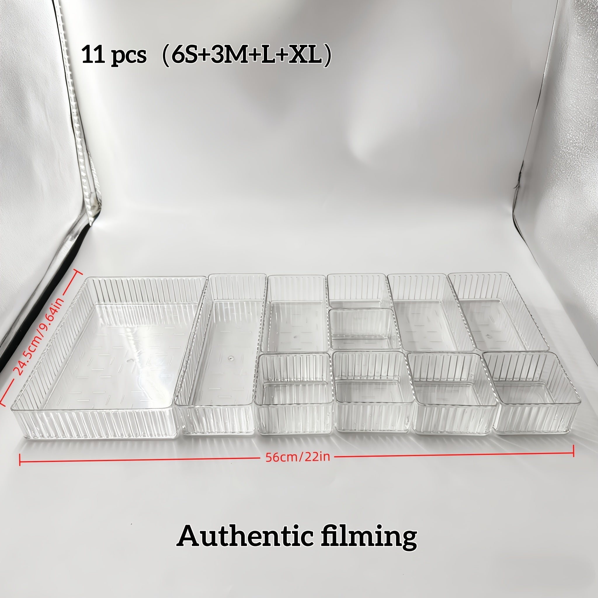 11/7/4pcs Transparent Plastic Craft Storage Box and Organizer Set, 4 Sizes Multi-Functional Bathroom and Vanity Drawer Organizer Trays for Cosmetics, Bedroom, Kitchen Utensils, and Office Storage