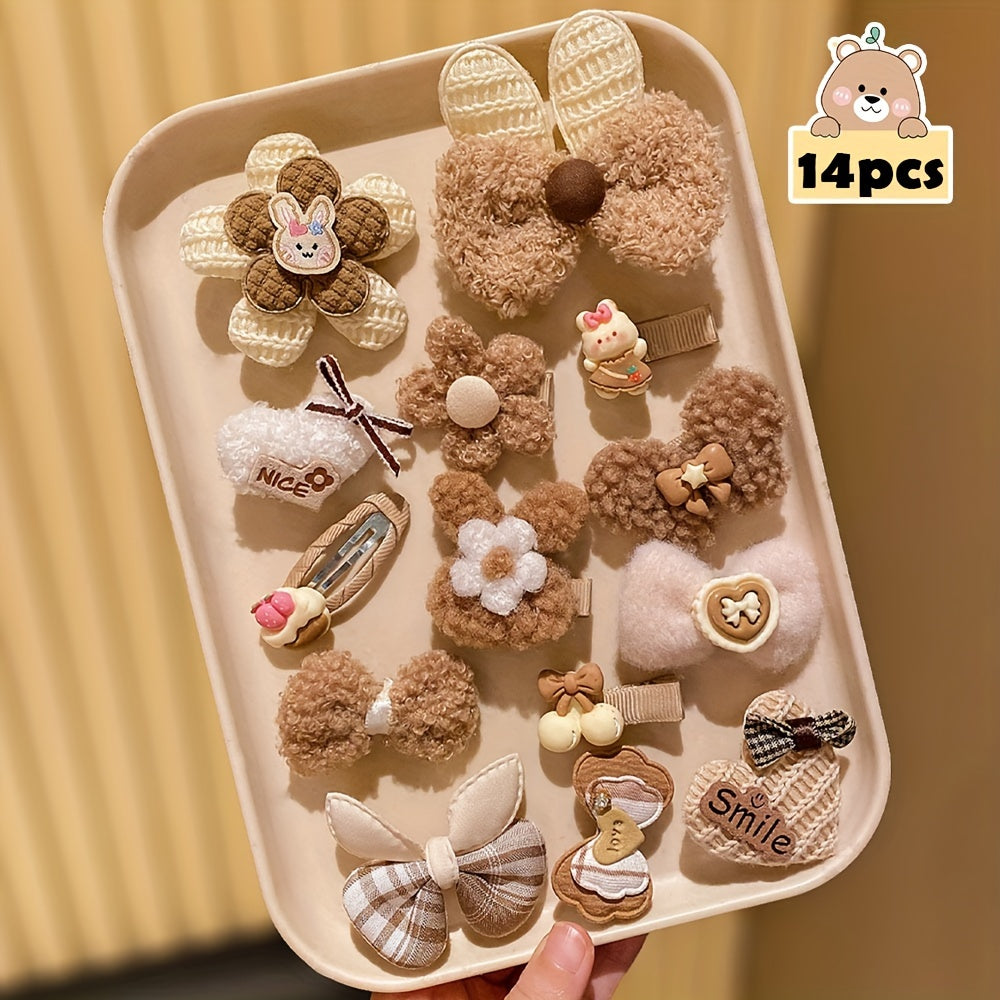 Set de 14 barrettes mignonnes, idéal pour filles, pratique pour voyages et coiffures quotidiennes.