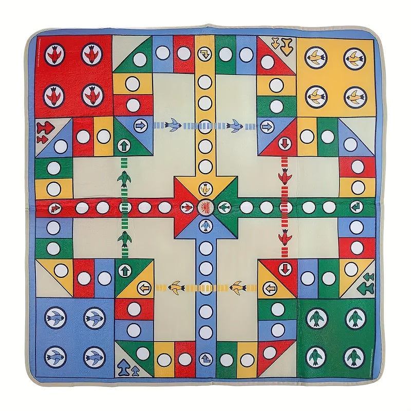 Jeu de ludo de luxe façon tapis, avec 16 pions, dés, pliable et portable, parfait pour famille, fêtes et cadeaux.
