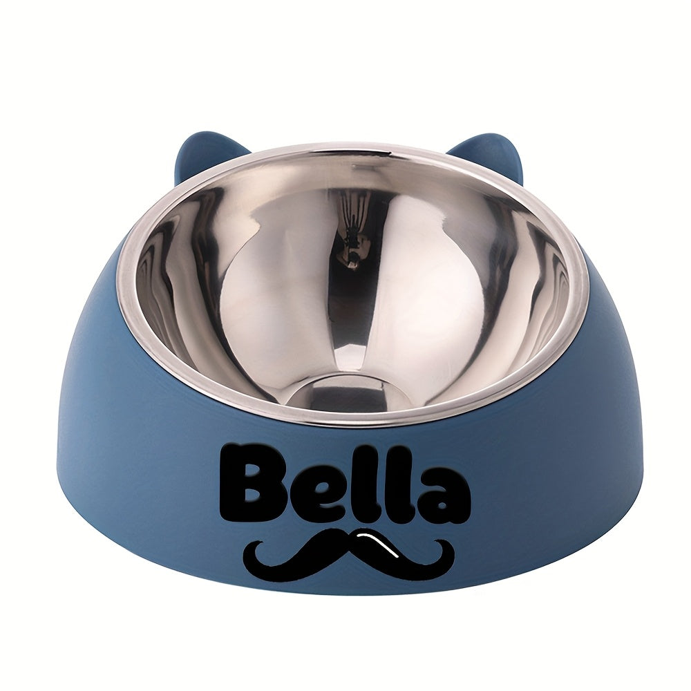 Bol incliné personnalisé en acier inoxydable pour chats et chiens, protège le cou, gravure possible, durable, accessoire repas idéal pour animaux.