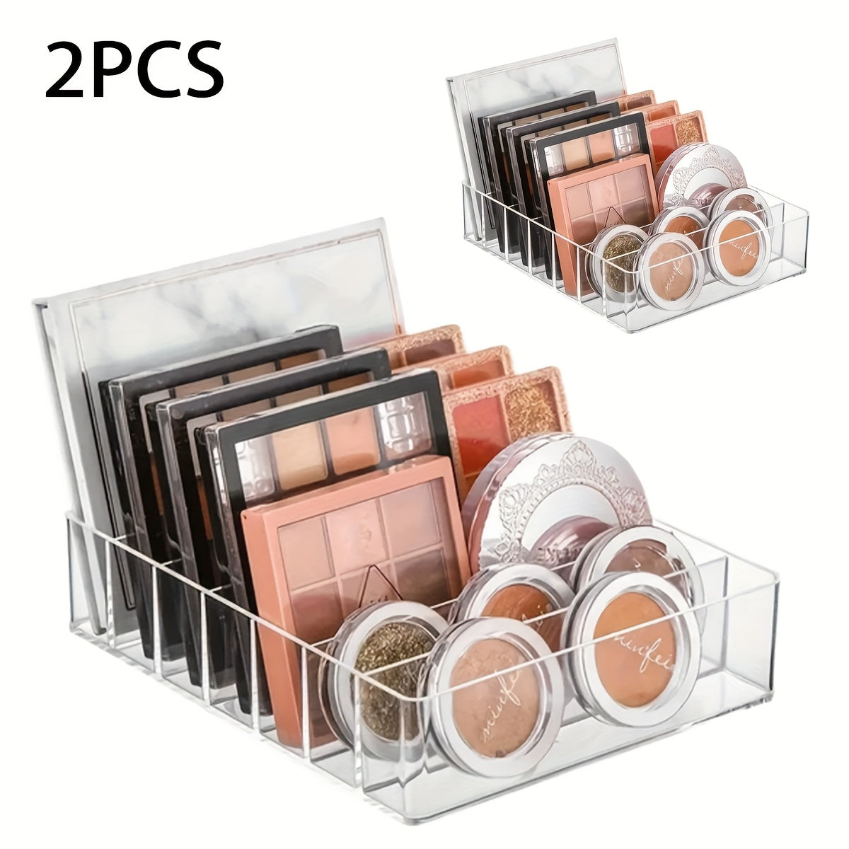 7-Compartment Clear Plastic Makeup Organizer - Lipstick & Eyeshadow Holder, Cosmetic Storage Tray for Bathroom Essentials
