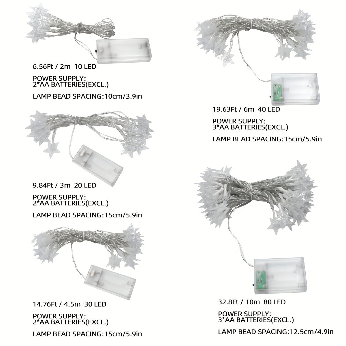 Guirlande lumineuse LED étoiles 10 à 80 LED, alimentée par piles, idéale pour décoration intérieure et extérieure, mariages, fêtes, Noël, jardin ou événements spéciaux.