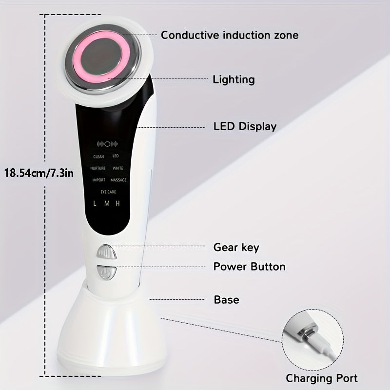 7-in-1 Facial &amp; Neck Beauty Device - Vibrating, Portable USB Rechargeable with 4 Modes and 3 Intensity Levels, White Elegant Design - Ideal Gift for Home and Friends, Massage Equipment | Compact Size, Perfect for Family Use