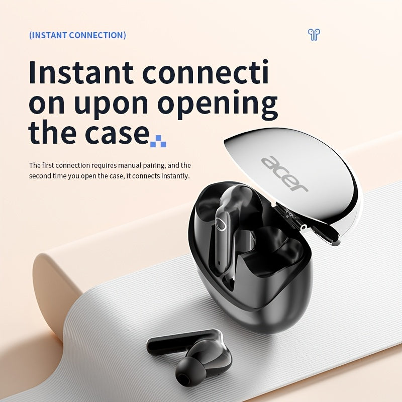 Écouteurs sans fil ACER TWS, son stéréo HiFi, réduction de bruit pour appels, puce 5.4, légers, tactiles, confortables et design élégant, autonomie longue durée.