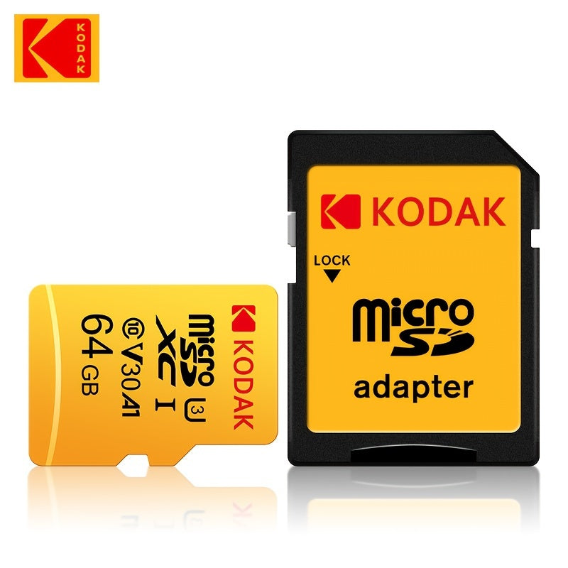 Carte Mémoire Kodak Micro TF U3 : Capacités 32 à 256 Go avec adaptateur SD, UHS-I haute vitesse, idéale 4K/120fps, compatible smartphones et caméras.