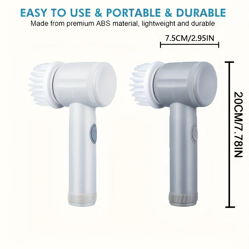 Laveur électrique portable : 5 brosses interchangeables pour baignoires, sols, carrelages, plaques, vitres et éviers. Nettoyage facile et efficace.