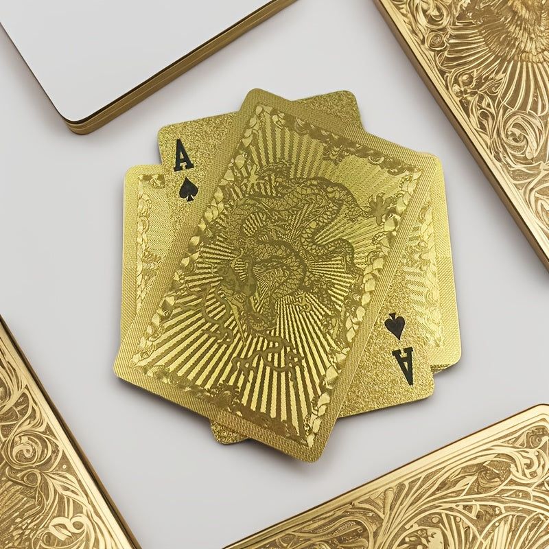 1 Set Matte Golden Dragon PVC Playing Cards - Durable Hardened Deck for Valentine'S Day, Thanksgiving, Christmas, Halloween &amp; New Year Celebrations - Elegant Design with Intricate Patterns, Perfect for Parties &amp; Gatherings, F