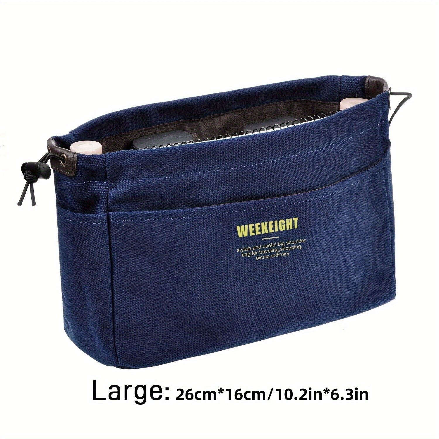 Sac de rangement multi-couches, avec cordon, poches multiples et doublures, léger et portable, grande capacité, idéal pour voyage ou organisation polyvalente.