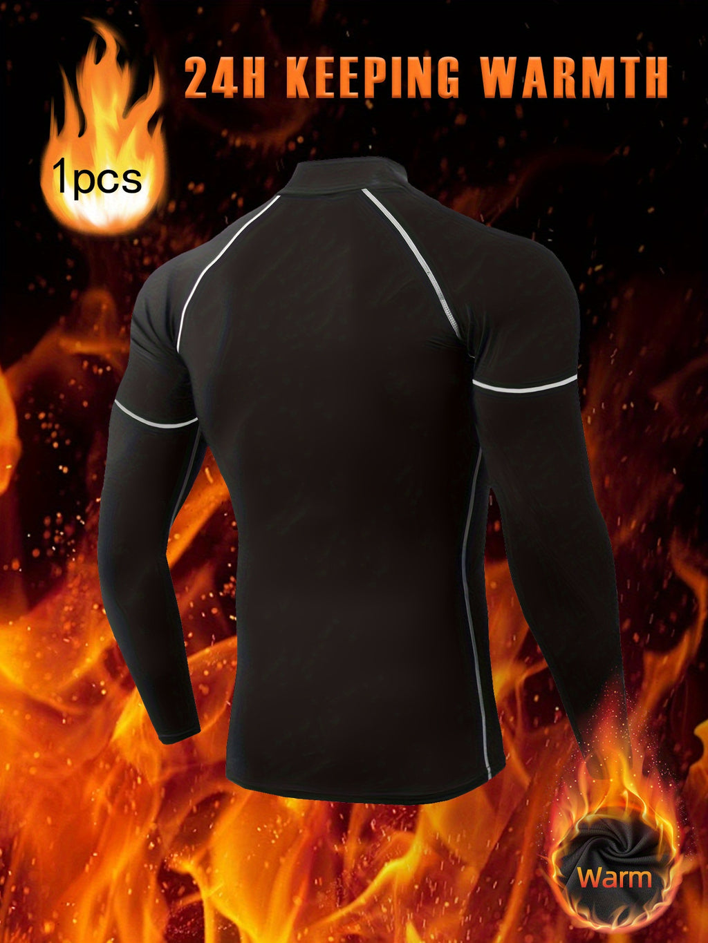 T-shirt thermique homme à manches longues, slim fit, tissu extensible, col montant, idéal pour sport, course et activités extérieures en conditions froides.
