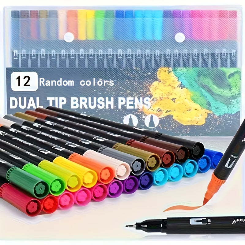 Double-Ended Watercolor Pen - Vibrant Color Set with 12 Colors (Pink, Green, Yellow, Orange, Red, Purple, Brown, ) | Sustainable Plastic Body, | Ideal Christmas Gift For Painting, Sketching &amp; Crafts | Watercolor Painting Supplies