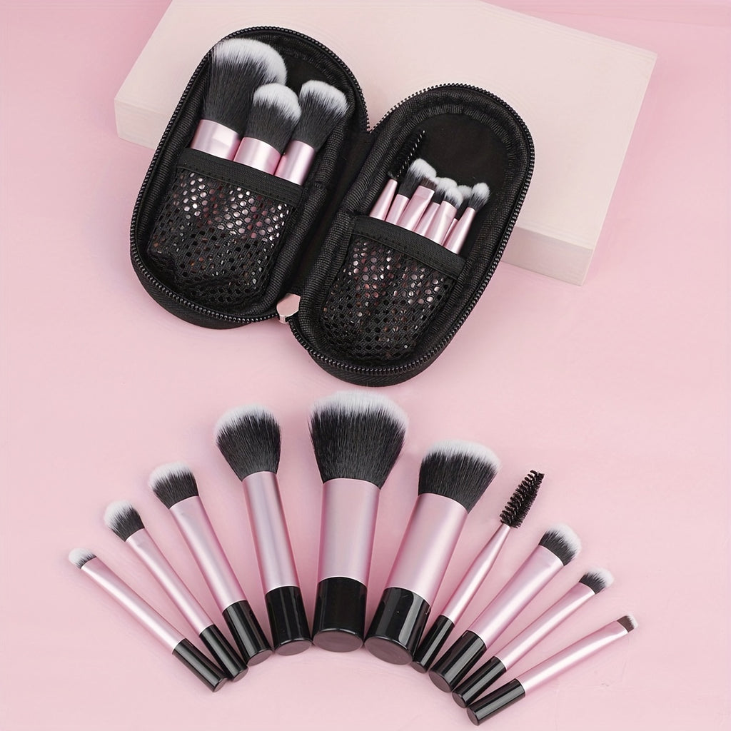 Set mini pinceaux maquillage 10 pièces avec pochette, portable, pour poudre, contour, yeux, sourcils et correcteur, idéal cadeau.